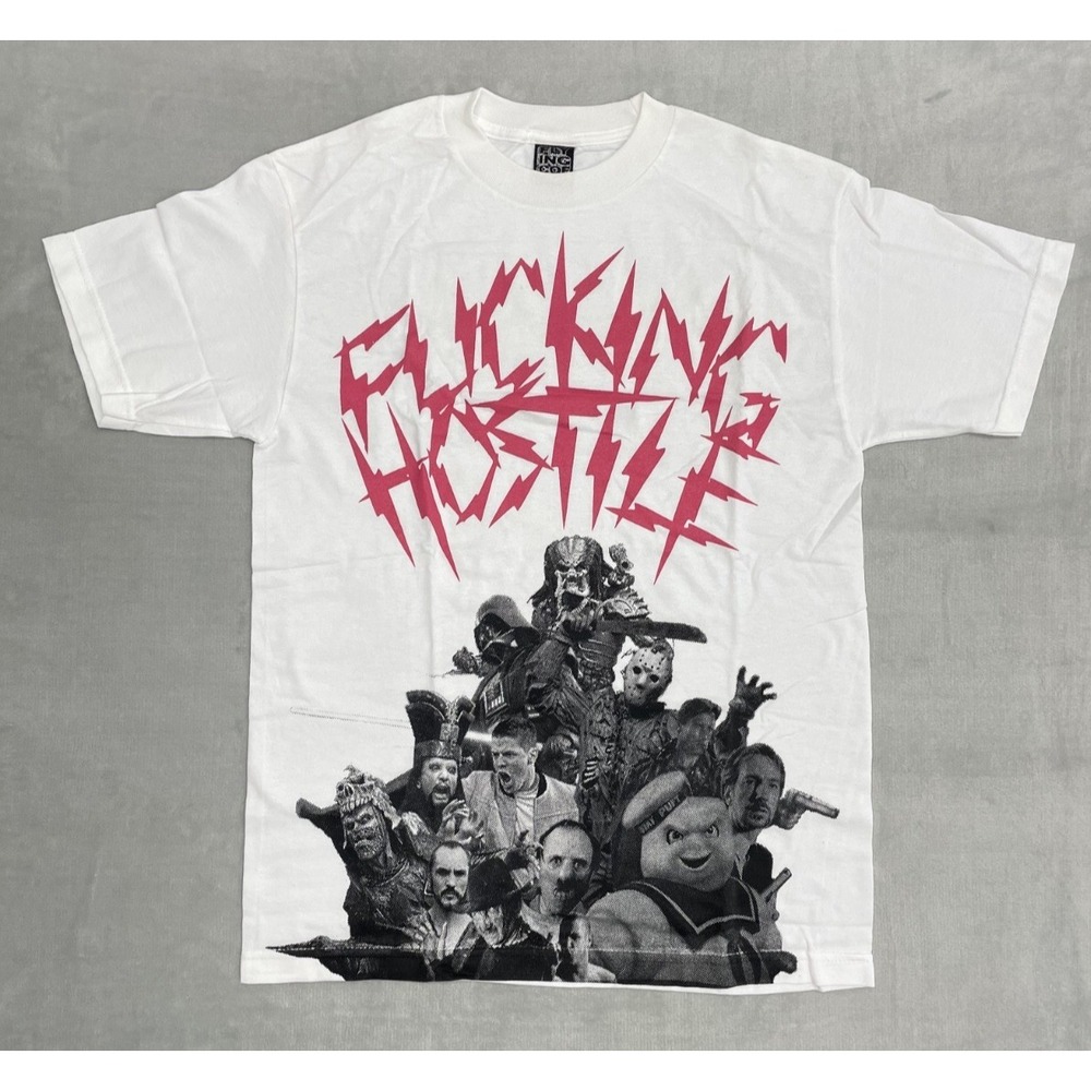 Vintage Flying Coffin Fcking Hostile T-Shirt Men Medium White Streetwear Graphic